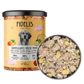   Fidelis Friss csirkehús főtt menü rizzsel, mangóval és cukkinivel– teljes értékű eledel kutyáknak 400 g
