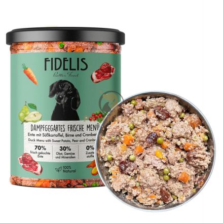 Fidelis friss kacsa főtt menü édesburgonyával, körtével és áfonyával - teljes értékű eledel kutyáknak 400 g