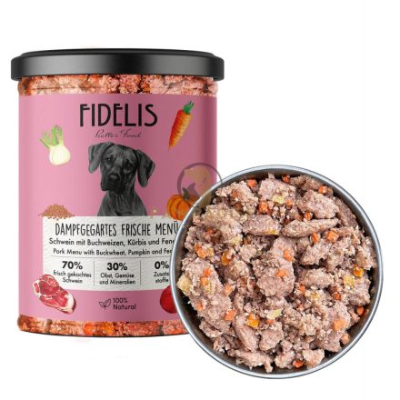 FIDELIS Friss Sertés főtt Menü sütőtökkel, hajdinával és édesköménnyel - teljes értékű eledel kutyáknak 400 g